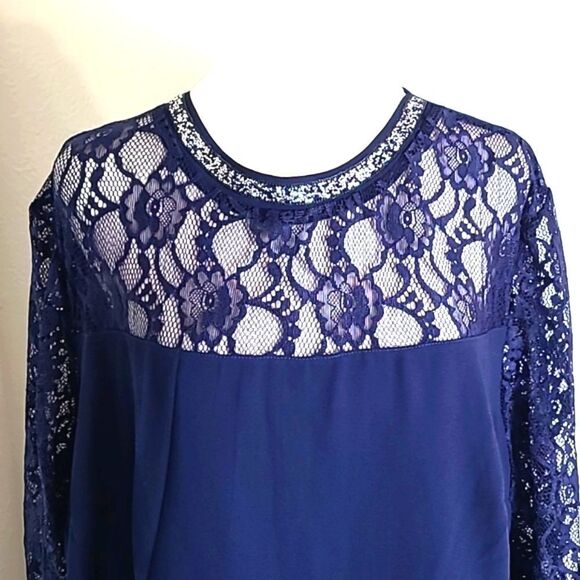Navy Blue Umbrella Hem Midi-Dress with Lace & Sequined Collar, Size XL, NWOT - Picture 6 of 12
